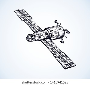 Power planet propulsion spaceflight radio wave gps robot model isolated on white background. Freehand outline ink hand drawn symbol sketch in art scribble style pen on paper with space for text on sky