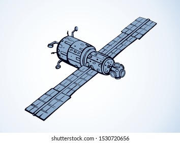 Power planet propulsion spaceflight radio wave gps robot model isolated on white background. Freehand outline ink hand drawn symbol sketch in art scribble style pen on paper with space for text on sky