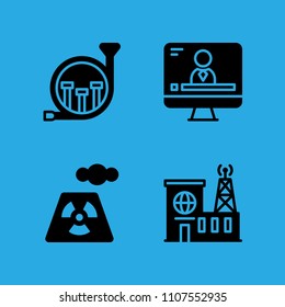 power plant, french horn, television and building icons vector in sample icon set for web and graphic design