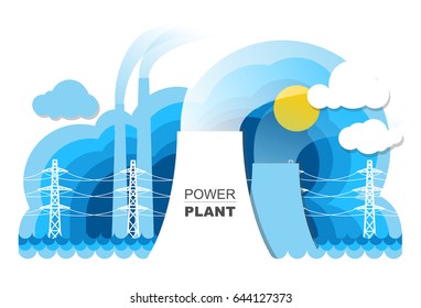 Power plant generating power and electricity. Paper art.
