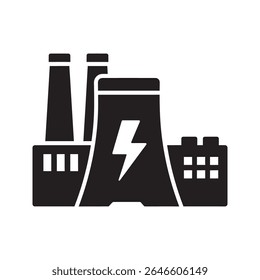 Ícone de glifo da usina de energia para geração de energia usina de eletricidade e instalação nuclear industrial vetor gráfico design vetor ícone de glifo sólido