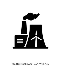 Power Plant Icon Combined with Wind Energy Symbol