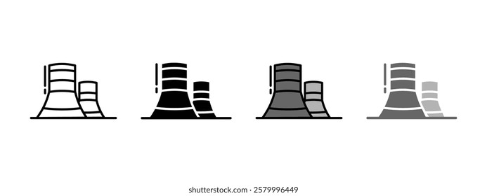 Power plant icon. Industry or factory sign. Nuclear or atomic station symbol. Environment and air thermal pollution illustration. Power station pictogram.