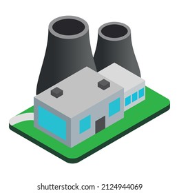 Power plant icon isometric vector. Nuclear power plant, industrial building icon. Powerstation, heavy industry, generating electricity