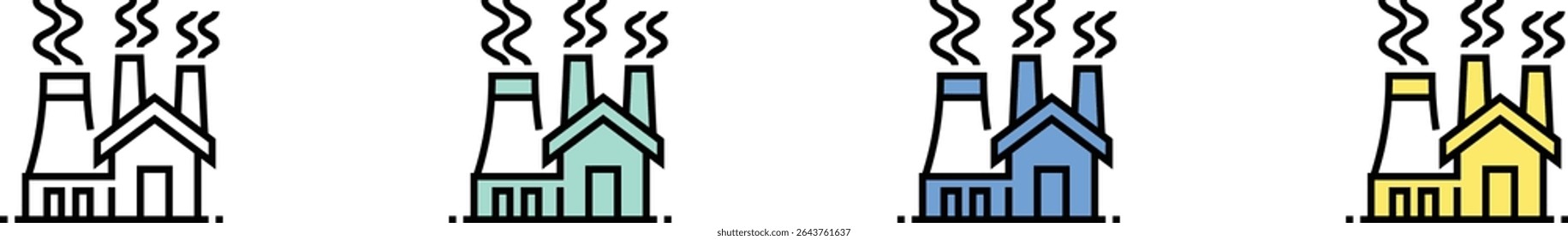 power plant icon. Outline, Green, Blue and Yellow Style Design Isolated On White Background