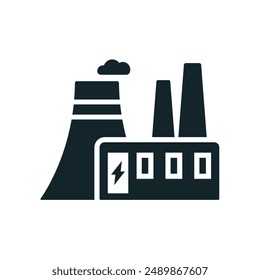 Kraftwerkssymbol: Eine monochrome Vektorillustration, die vollständig ausgefüllt dargestellt ist.
