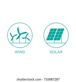 Power plant icons. Electricity generation sources. 