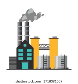 Power Plant, Industrial Factory Building with Polluting Smoke Flat Vector Illustration