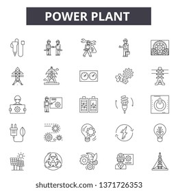 Power plant line icons, signs set, vector. Power plant outline concept, illustration: plant,power,electricity,factory,energy,industry,building,set