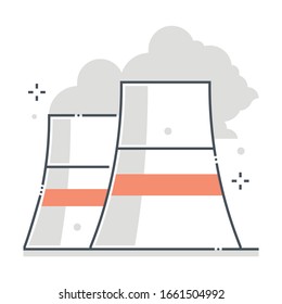 Power plant related color line vector icon, illustration. The icon is about energy, electric, environment, industrial, nuclear energy, radioactive. The composition is infinitely scalable.