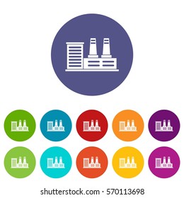 Power plant set icons in different colors isolated on white background
