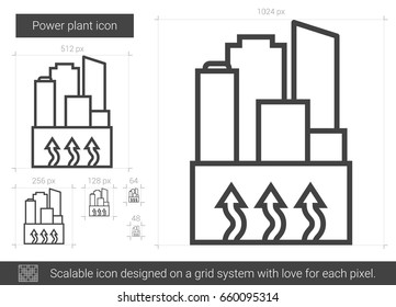 Power plant vector line icon isolated on white background. Power plant line icon for infographic, website or app. Scalable icon designed on a grid system.