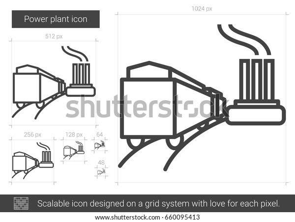 Power plant vector line icon isolated\
on white background. Power plant line icon for infographic, website\
or app. Scalable icon designed on a grid\
system.