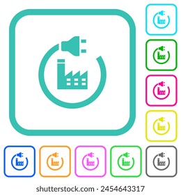 Power plant vivid colored flat icons in curved borders on white background