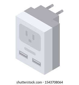 Power plug adapter icon. Isometric of power plug adapter vector icon for web design isolated on white background
