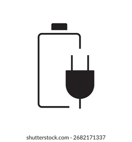 Ícone do conector do cabo de alimentação próximo à forma da bateria.