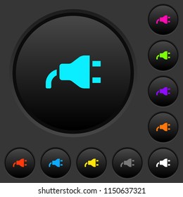 Power plug dark push buttons with vivid color icons on dark grey background