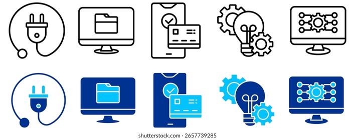 Power Plug, Digital Data and Innovation Icon Set - Outline and Duotone