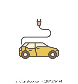 Enchufe de alimentación con elemento de diseño o icono de color de concepto del vector de vehículo eléctrico