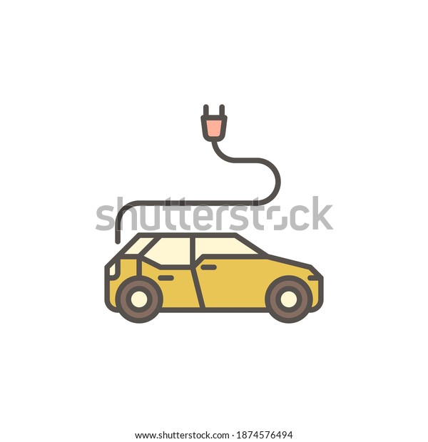 Power Plug with Electric Car vector concept\
colored icon or design\
element