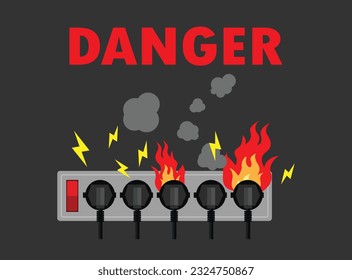 Power plug is full, Short circuit, Safety first, Vector design 