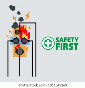 Power plug is full,Short circuit,Safety first,Vector design 