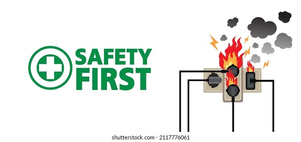 Power plug is full,Short circuit,Safety first,Vector design 