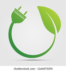 Power plug green ecology emblem or logo. Vector illustration