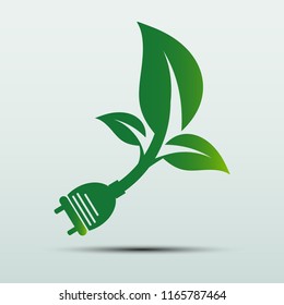 Power plug green ecology emblem or logo. Vector illustration