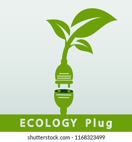 Power plug green ecology emblem or logo. Vector illustration