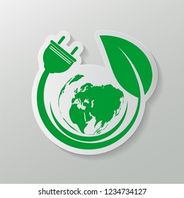 Power plug green ecology emblem or logo. Vector illustration