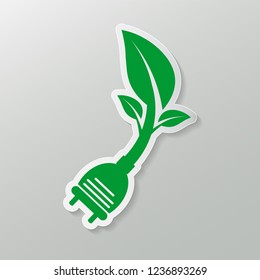 Power plug green ecology emblem or logo. Vector illustration