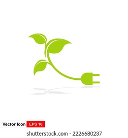 Power plug green ecology emblem or logo. Vector illustration