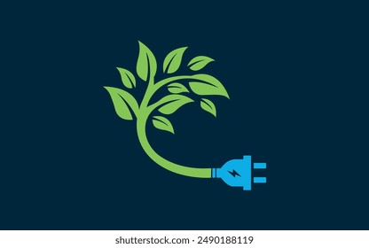 Power plug green ecology emblem or logo Pro Vector