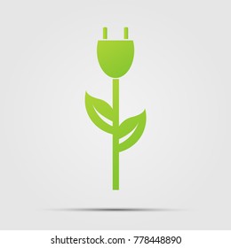 Power plug green ecology emblem or logo. Vector illustration
