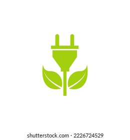 Logotipo de ecología verde de enchufe de alimentación. Ilustración del vector