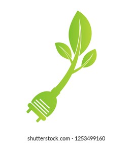 Power plug green two colors ecology emblem or logo. Vector illustration