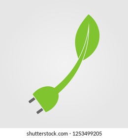 Power plug green two colors ecology emblem or logo. Vector illustration