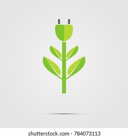 Power plug green two colors ecology emblem or logo. Vector illustration