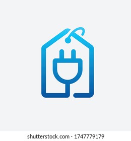 Enchufe de alimentación con la plantilla de logotipo del vector de la casa