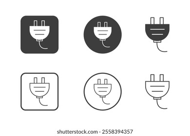 power plug icon design 6 variations. Set electronic hardware icons. Isolated on white background.
