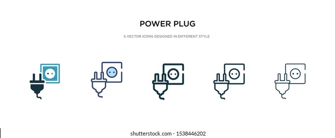 power plug icon in different style vector illustration. two colored and black power plug vector icons designed in filled, outline, line and stroke style can be used for web, mobile, ui