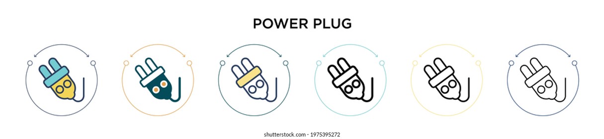 Power plug icon in filled, thin line, outline and stroke style. Vector illustration of two colored and black power plug vector icons designs can be used for mobile, ui, web