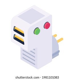 Power plug icon in isometric design, plug editable vector 