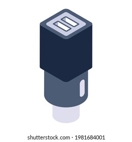 Stromstecker-Symbol in isometrischem Design, mit elektrischem Adapter bearbeiteter Vektorgrafik 