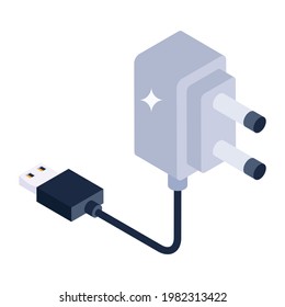 Icono de enchufe de alimentación en diseño isométrico, vector modificable de enchufe 