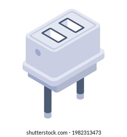 Power plug icon in isometric design, electric adapter editable vector 