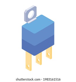 Icono de enchufe de alimentación en diseño isométrico, vector editable de tres clavijas 