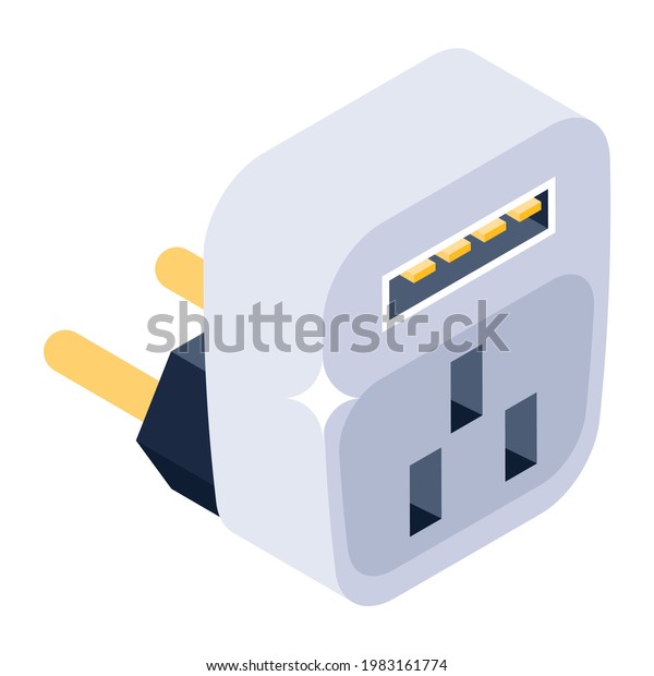 Power plug icon in isometric design, electric adapter\
editable vector 