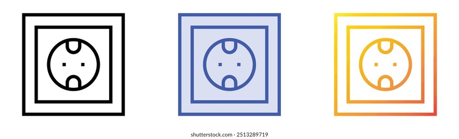 ícone do plugue de força. Design de estilo linear, preenchimento azul e gradiente isolado em plano de fundo branco